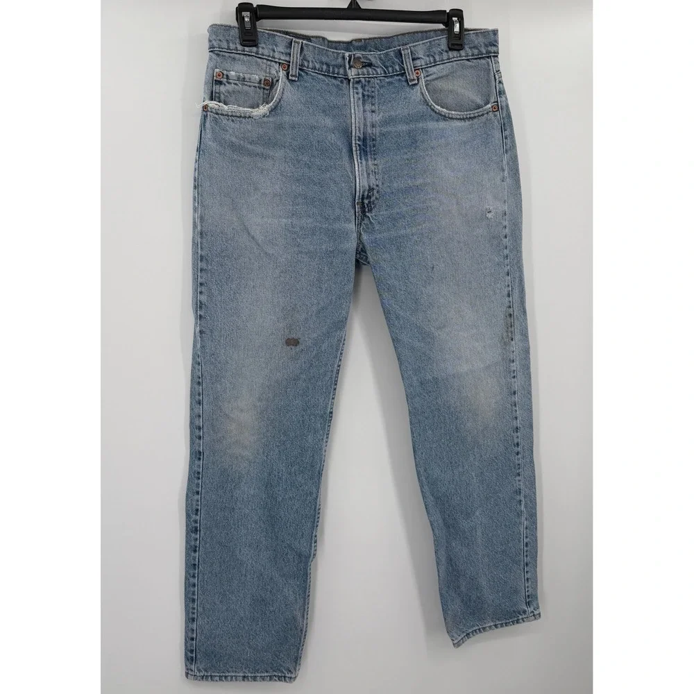 Vintage Levis 505 Mens 38x32 Light Wash Straight Leg Denim Jeans Made in USA 90s
